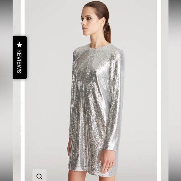 Halston CAI SEQUIN DRESS silver mermaid sequin size 8 - Picture 3 of 8